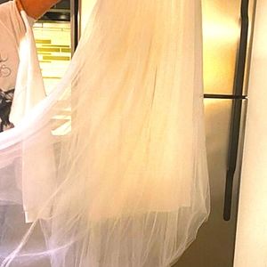 Satin and tulle skirt with train